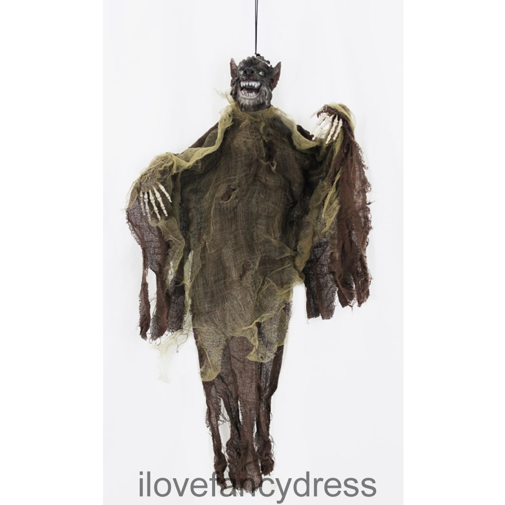 ANIMATED HANGING WEREWOLF HALLOWEEN PARTY DECORATION PROP LIGHT UP EYES